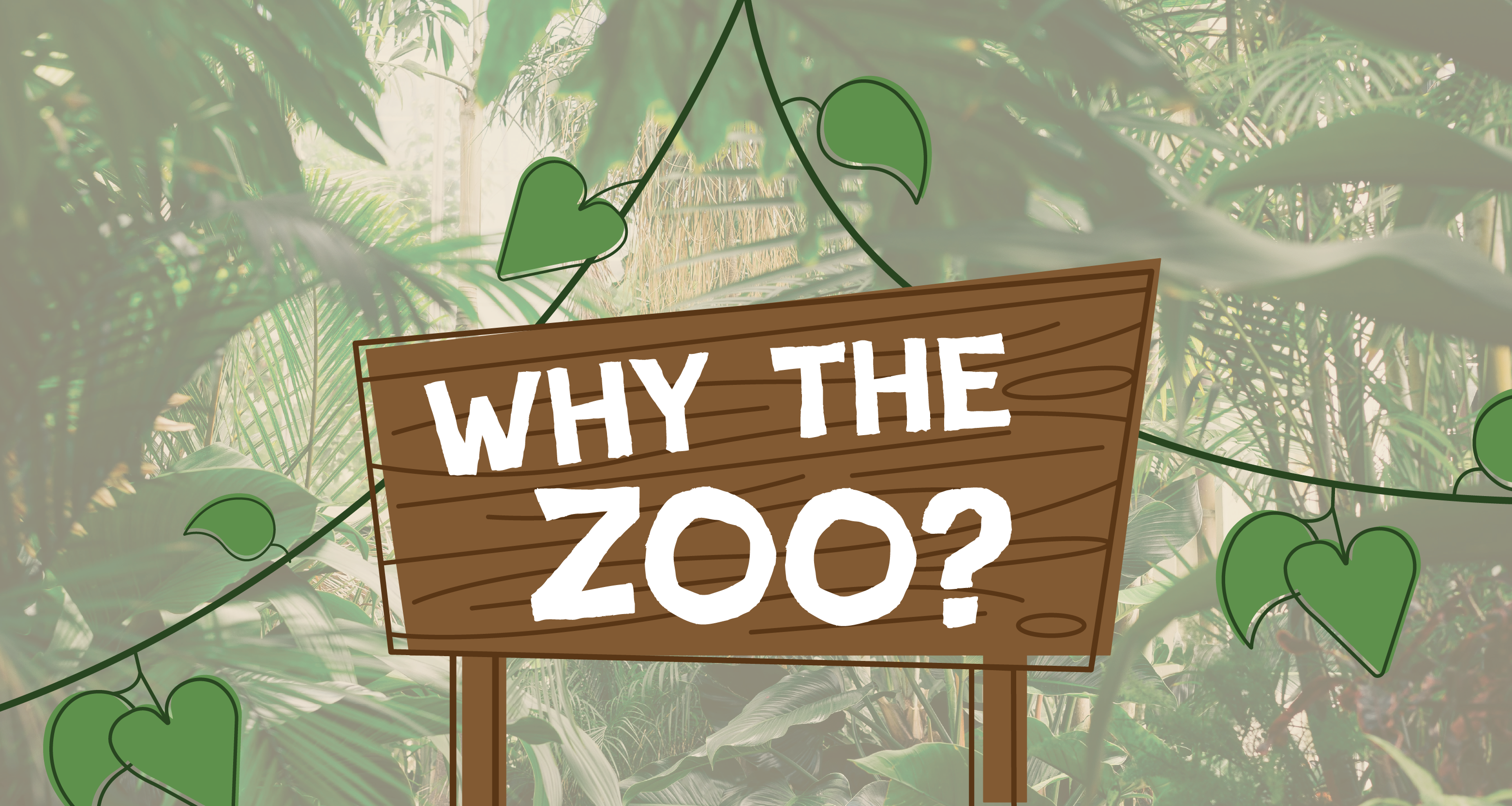 "Why the Zoo?" Infographic, Illustrated wooden sign in front of a jungle image